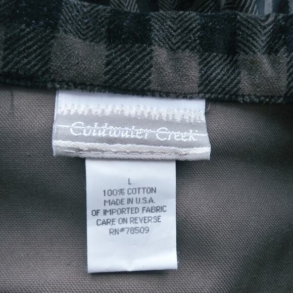 Coldwater Creek Brown Black Plaid Velvet Button Front Shacket Size L - Picture 8 of 11